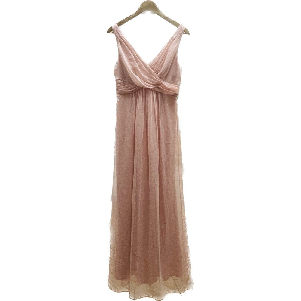 ADRIANNA PAPELL Peach Chiffon Layers Wrap Twist Front Maxi Bridal‎ Dress Women 8